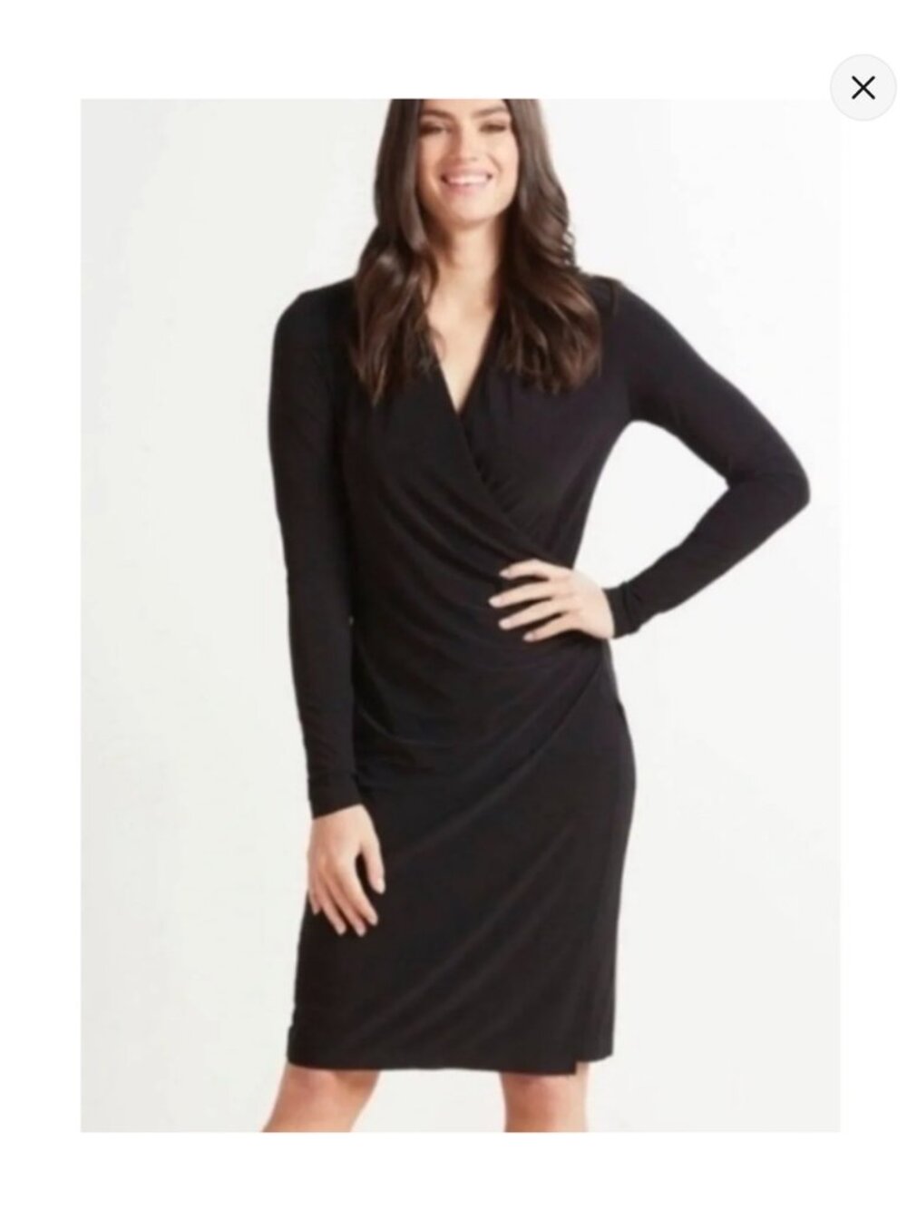Norma Kamali Black Long Sleeve Faux Wrap Dress Ruched Waist V-Neck Size XXL